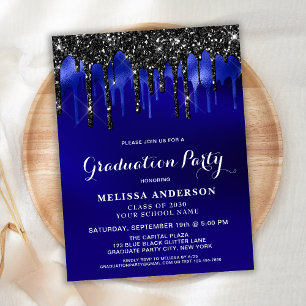 Elegante Blue Black Glitzer Tropfens Graduation Pa Einladungspostkarte