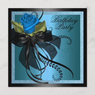 Elegante Blue & Black Rose Einladung zum Geburtsta