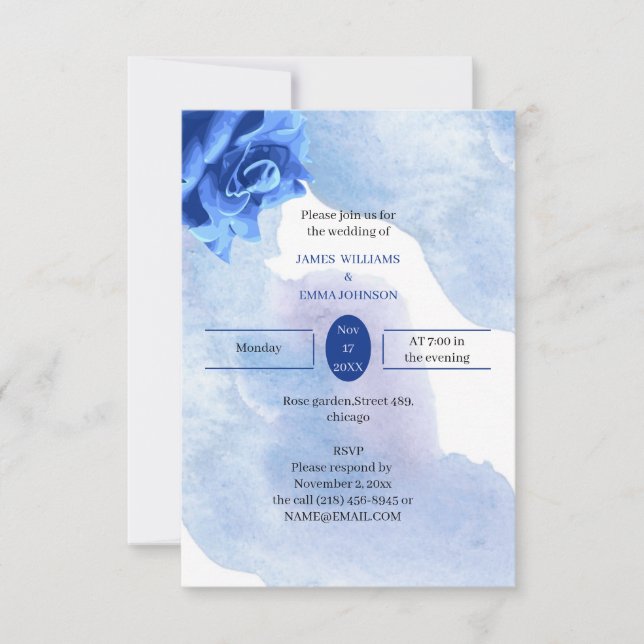 Elegante Blue Blume Custom Wedding Einladung (Vorderseite)