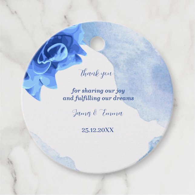 Elegante Blue Blume Personalisiert Wedding Geschenkanhänger (Vorderseite)