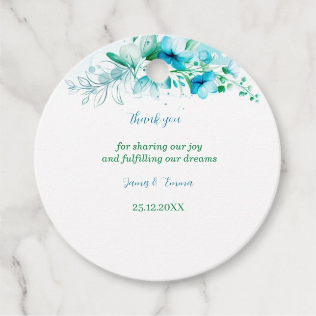 Elegante Blue Blume Personalisiert Wedding Geschenkanhänger (Vorderseite)