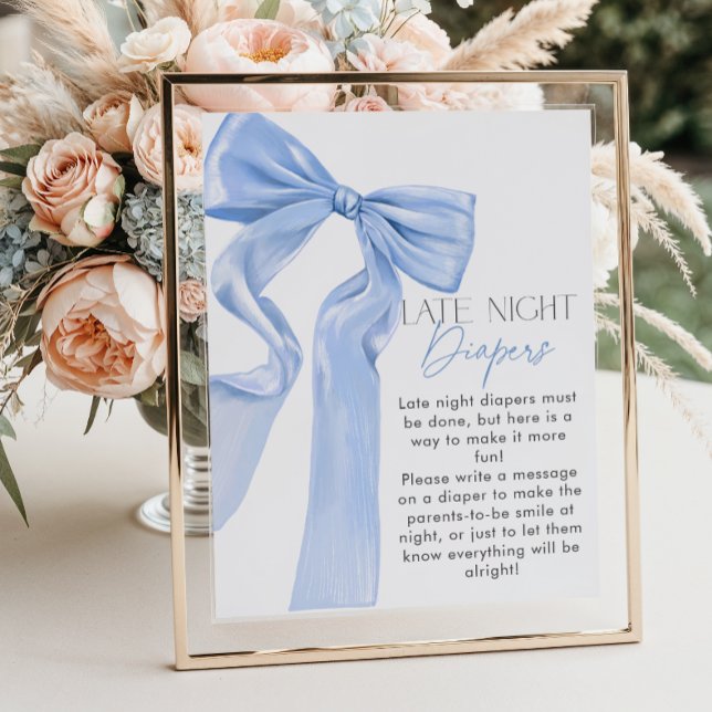 Elegante Blue Bow Baby Dusche Spät Night Diapers Poster (Von Creator hochgeladen)