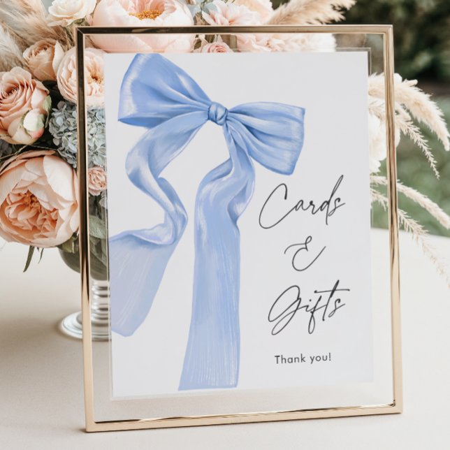 Elegante Blue Bow Baby Shower Cards und Geschenke Poster (Von Creator hochgeladen)