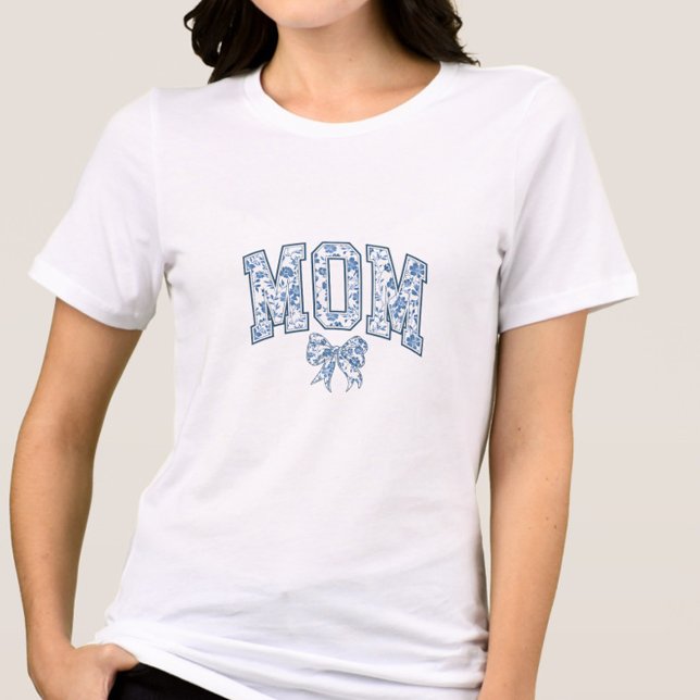 Elegante Blue Bow Chinoiserie Mama Tri-Blend Shirt (Elegant Blue Chinoiserie Mom Shirt, Mother's Day Gift, New Mom, Trendy, Mom to Be, Baby Shower Chic)