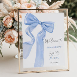 Elegante Blue Bow Coquette Baby Dusche Willkommen Poster