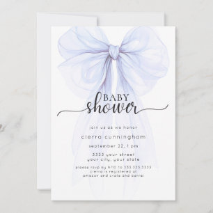 Elegante Blue Bow Minimal Baby Dusche Einladung