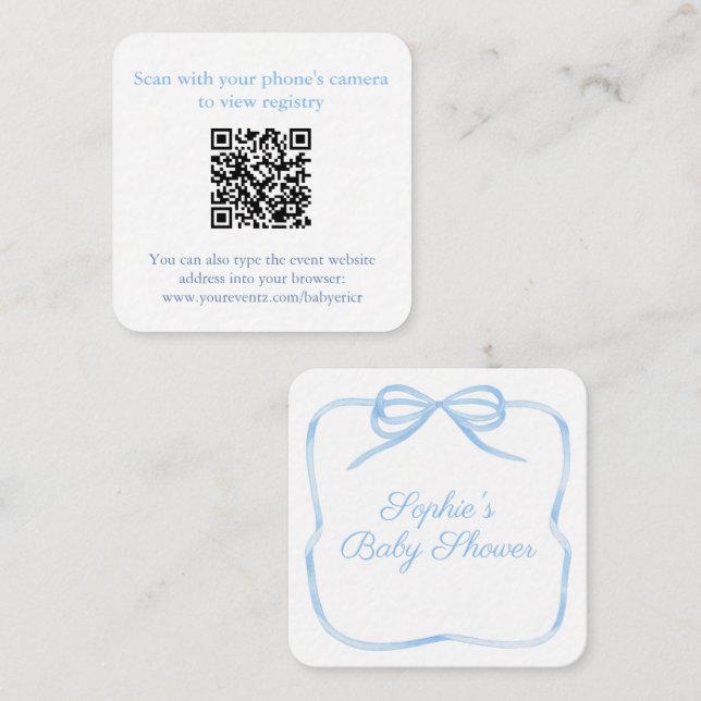 Elegante Blue Bow QR Code Duwer Registry oder UAWG Begleitkarte (Vorne/Hinten)