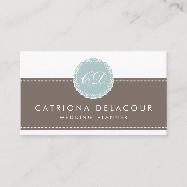 Elegante Blue & Brown Green Monogram Business Card Visitenkarte (Vorderseite)