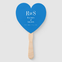 Elegante Blue Chic Moderne Monogram Wedding Fächer