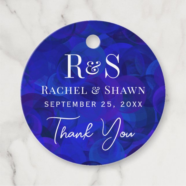 Elegante Blue Chic Moderne Monogram Wedding Geschenkanhänger (Vorderseite)