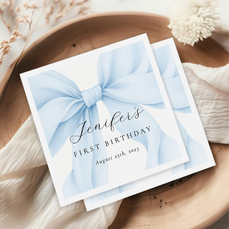 Elegante Blue Coquette Bow Girl Geburtstagsparty Serviette