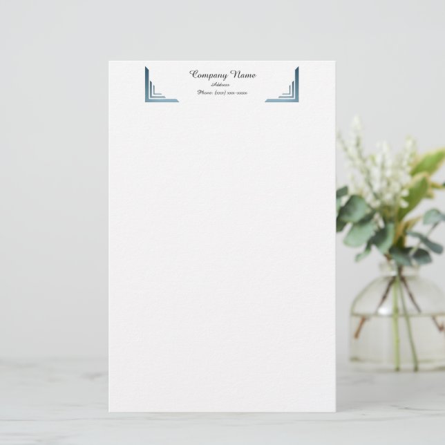 Elegante Blue Corner Border Beruflich Stationery Briefpapier (Stehend Vorderseite)