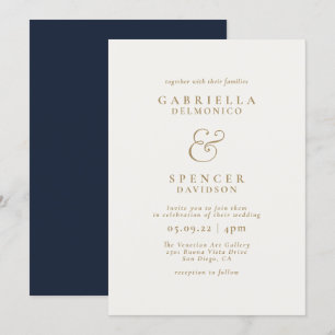 Elegante Blue Cream Gold Wedding Einladung