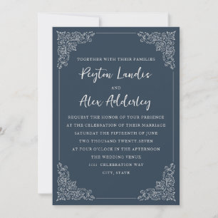 Elegante Blue Cream Wedding Einladung