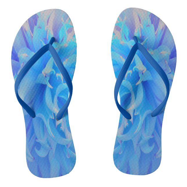 Elegante Blue Decorative Dahlia Blume Flip Flops (Fußbett)