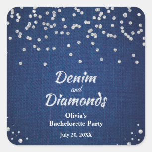 Elegante Blue Denim und Diamonds Junggesellinnen-A Quadratischer Aufkleber