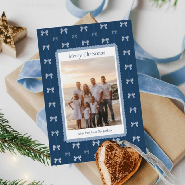 Elegante Blue Family Christmas Card Karte (Elegant Blue Merry Christmas Photo Card)