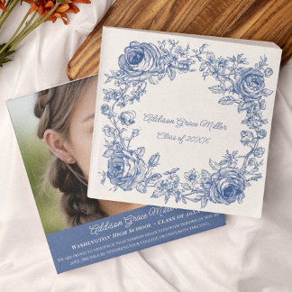 Elegante Blue Floral Abschluss Foto Ankündigung
