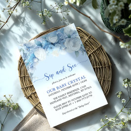 Elegante Blue Floral Baby Shower Sip and See Einladung