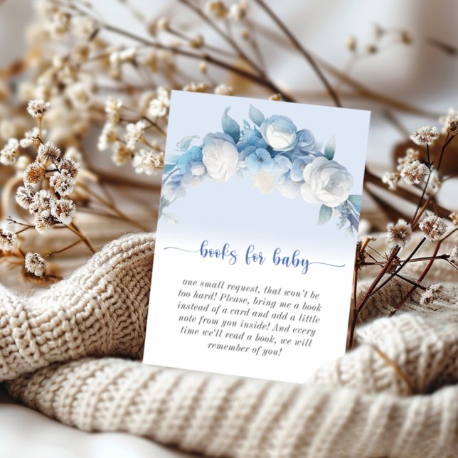 Elegante Blue Floral Books for Baby Begleitkarte (Elegant Dusty Blue Floral Books for Baby Enclosure Card)