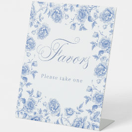 Elegante Blue Floral Brautparty Favoriten Sockelschild