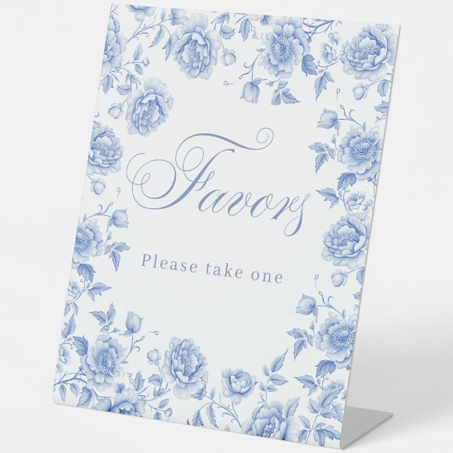 Elegante Blue Floral Brautparty Favoriten Sockelschild (Von Creator hochgeladen)