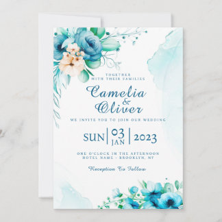 Elegante Blue Floral Einladungskarte