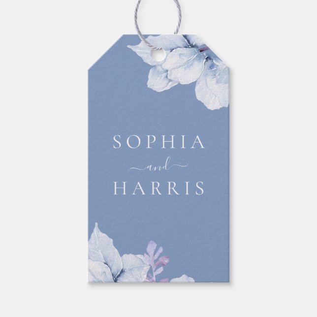 Elegante Blue Floral Gastgeschenk Hochzeit Geschenkanhänger (Vorderseite)