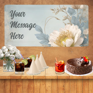 Elegante Blue Floral Geburtstagsparty Banner
