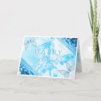 Elegante Blue Floral Happy Birthday Card Dankeskarte
