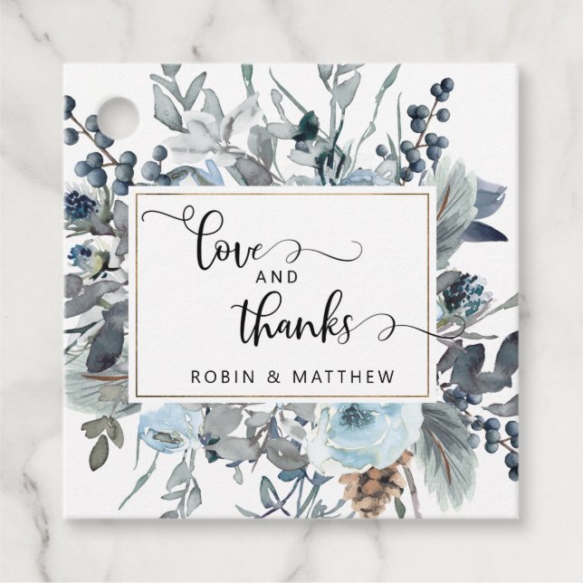 Elegante Blue Floral Liebe und Dank Gastgeschenk H Geschenkanhänger (Vorderseite)