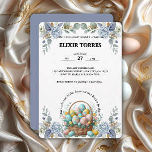Elegante Blue Floral Oaster Egg Basket Baby Dusche Einladung