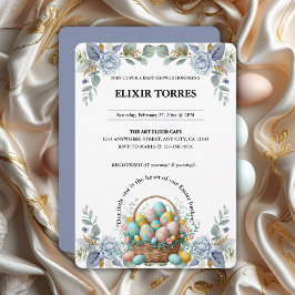 Elegante Blue Floral Oaster Egg Basket Baby Dusche Einladung