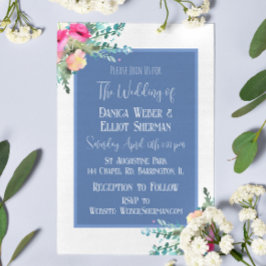 Elegante Blue Floral Pink Rosenknospe Elegante Hoc Einladung
