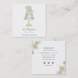 Elegante Blue Floral Wedding Cake Makers Bäckerei Quadratische Visitenkarte