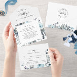 Elegante Blue Floral Wedding mit Perforated UAWG All In One Einladung<br><div class="desc">Elegante All-in-One Hochzeitseinladung mit exquisiten Aquarellblau-Blumen und modernen handgeschriebenen Kalligrafiedetails. Umweltfreundlich, weniger Papier, weniger Abfall, da es keinen Bedarf für Einsteckkarten, zusätzliche Karten und zusätzliche Umschläge gibt. Alles in einem, Einladung mit den Details der Hochzeitsfeier und der Hochzeitsempfehlung, sowie fertig zum Verschicken der perforierten UAWG-Postkarte für den Gast. Möglichkeit, gedruckte...</div>