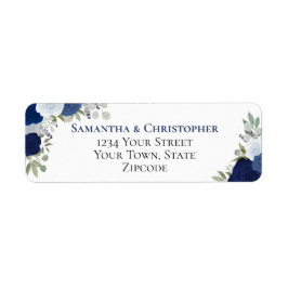 Elegante Blue Floral Wedding Rücksendeadresse