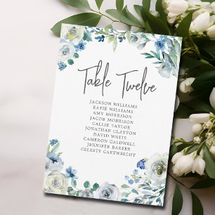 Elegante Blue Floral Wedding Tischnummer Card