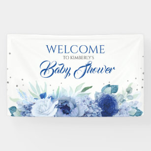 Elegante Blue Flowers Baby Dusche Willkommen Banner