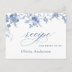 Elegante Blue Flowers Brautparty Rezept Card Postkarte