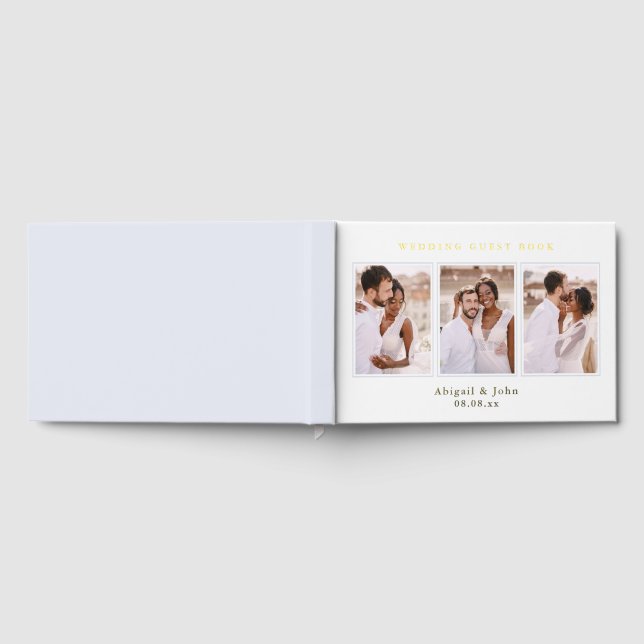 Elegante Blue Foto Collage Wedding Gästebuch (Voll)