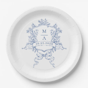 Elegante Blue French Garden Blume Hochzeit Pappteller