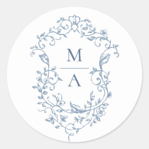Elegante Blue French Garden Blume Hochzeit Runder Aufkleber