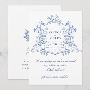 Elegante Blue French Garden Blume Hochzeit Save The Date