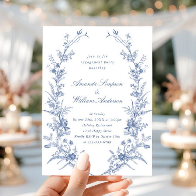 Elegante Blue French Garden Engagement Party Einladung (Von Creator hochgeladen)