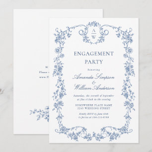 Elegante Blue French Rose Garden ENGAGEMENT PARTY Einladung