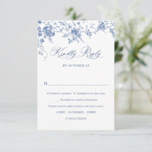 Elegante Blue French Rose Garden RSVP Karte