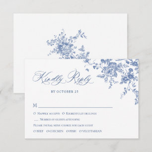Elegante Blue French Rose Garden RSVP Karte