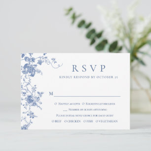 Elegante Blue French Rose Garden RSVP Karte
