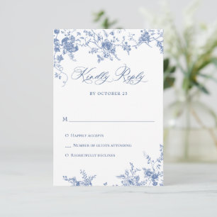 Elegante Blue French Rose Garden RSVP Karte